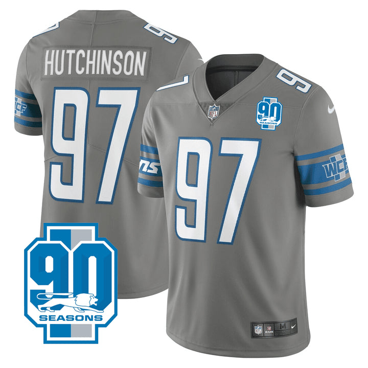 Men's Detroit Lions  Aidan Hutchinson Grey 2023 90th Anniversary Vapor Untouchable Limited Stitched Jerseys